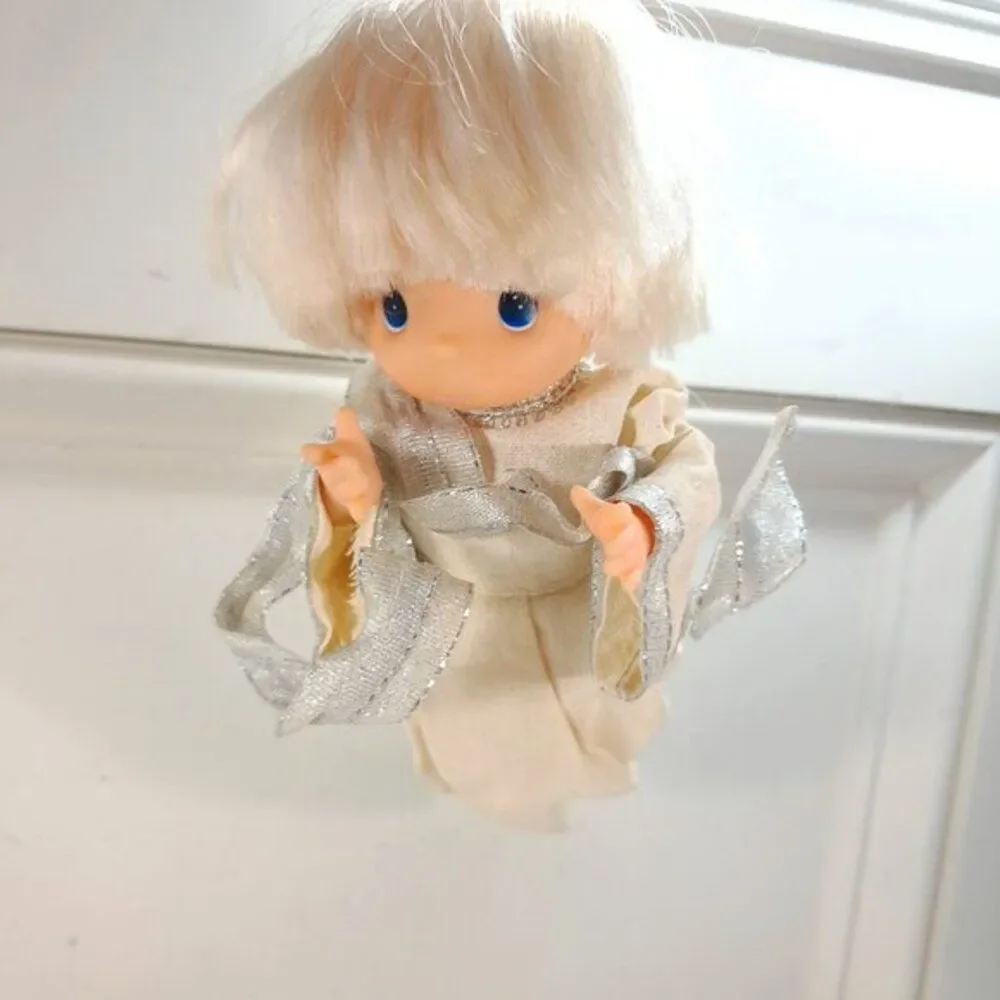 PRECIOUS MOMENTS FLYING ANGEL DOLL HANGING‎ ORNAMENT silver blonde boy Vintage